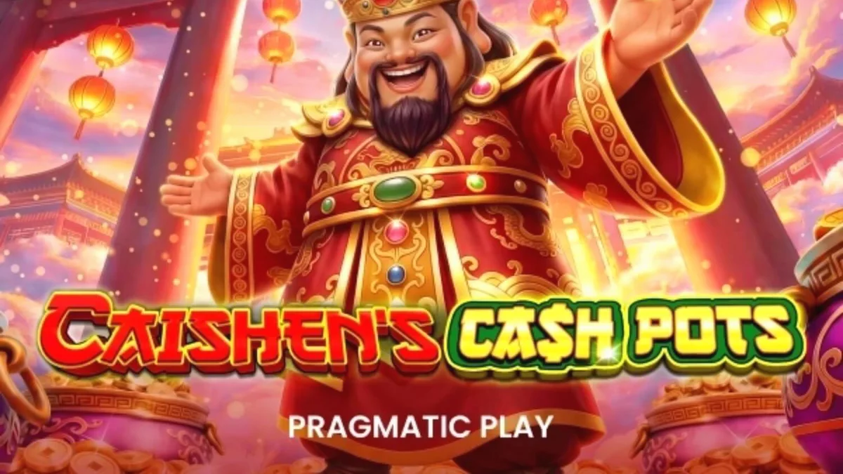 Caishen’s Cash Pots slot machine interface com símbolos de ouro e temática chinesa